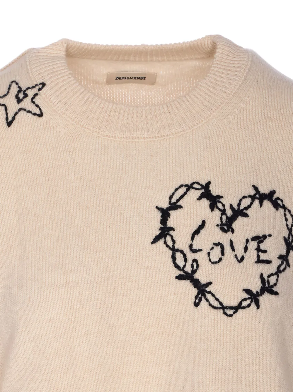 Zadig & Voltaire Crew Neck Knitwear With Long Sleeves And Embroidery In Neutral