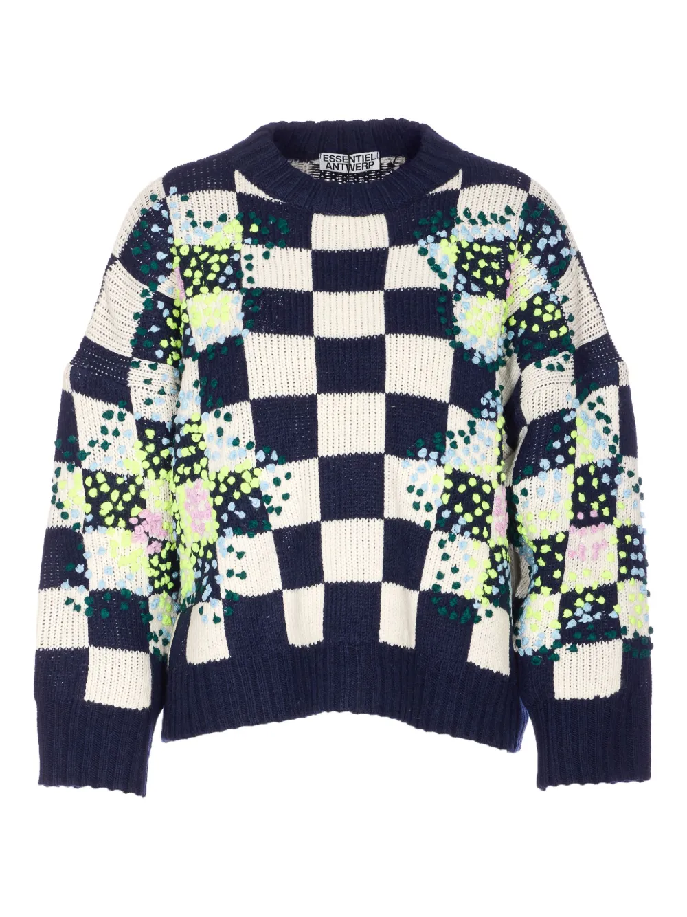 Essentiel Antwerp Embroidered Check Sweater In Blue