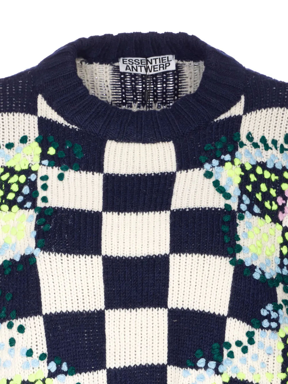Essentiel Antwerp Embroidered Check Sweater In Blue