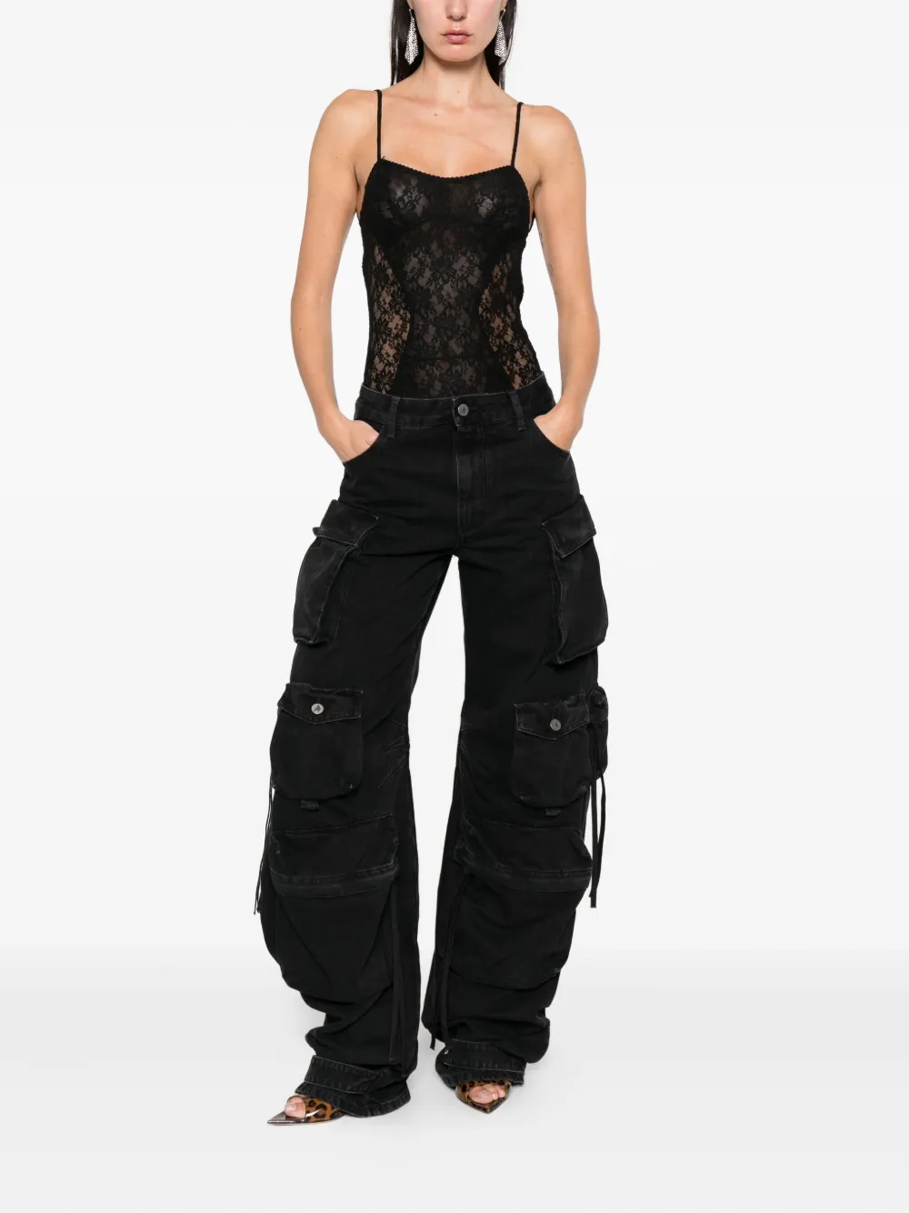 The Attico Jeans met cargo zakken - Zwart