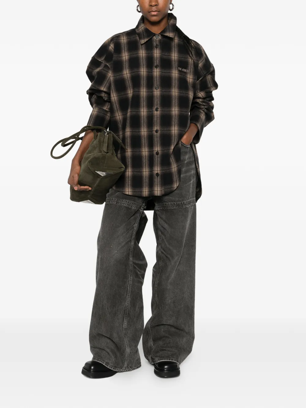 The Attico Diana checked long-sleeve shirt - Zwart