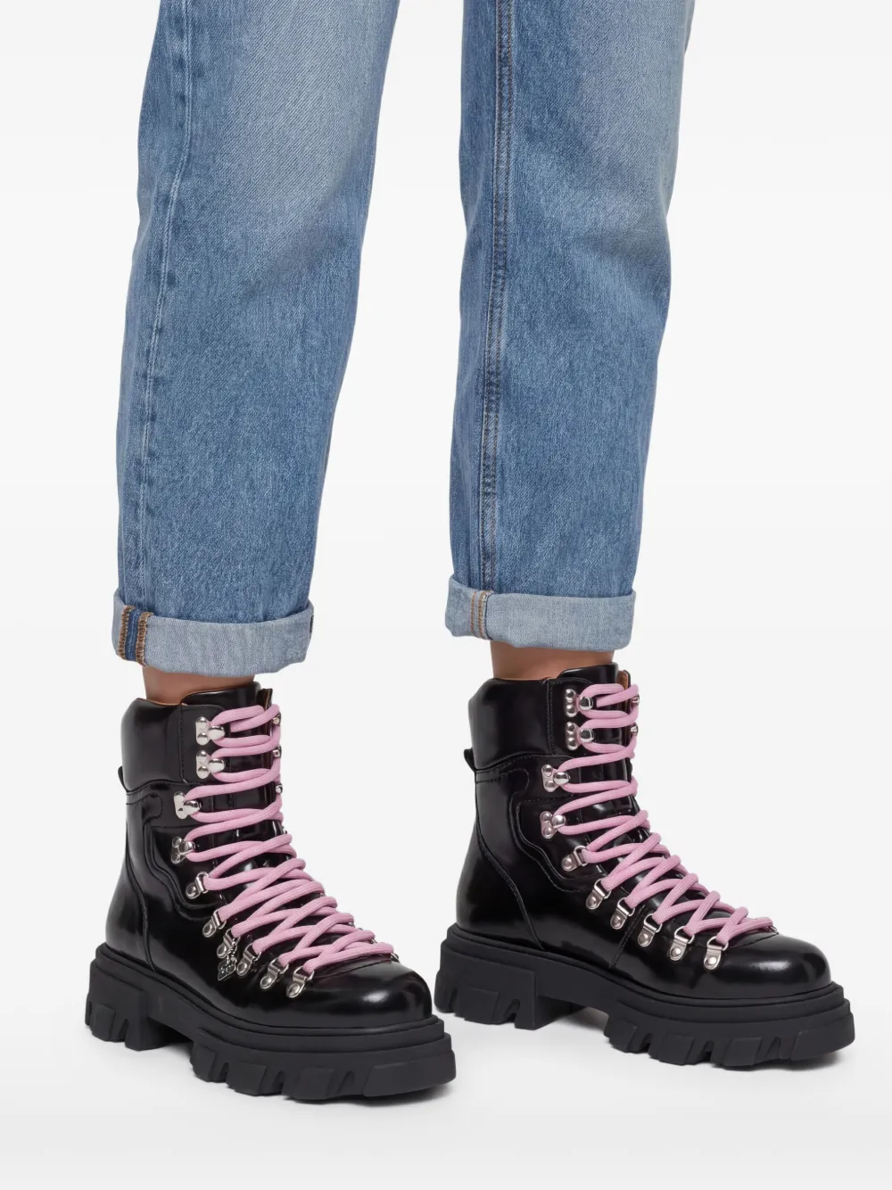 GANNI Combat boots met chunky zool Zwart