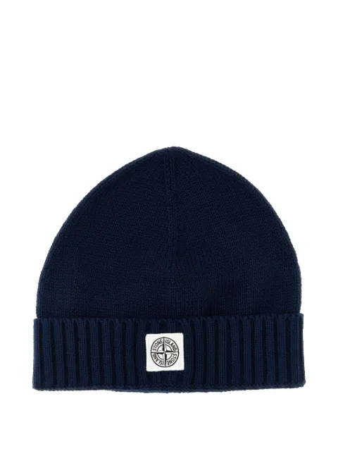 Stone Island Junior logo-patch ribbed beanie