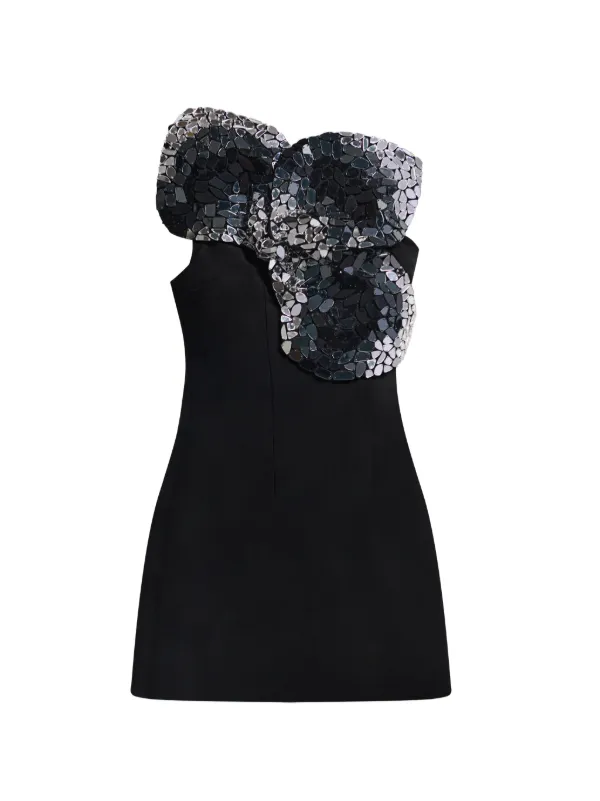 Area Embroidered Mini Dress in Black