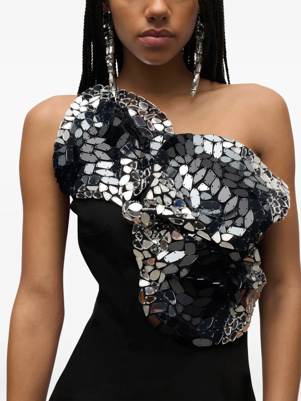 Area Embroidered Mini Dress in Black, view 4