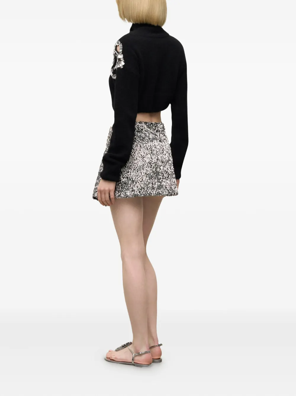 Area Crystal-cluster Flower Turtleneck Sweater In Multi
