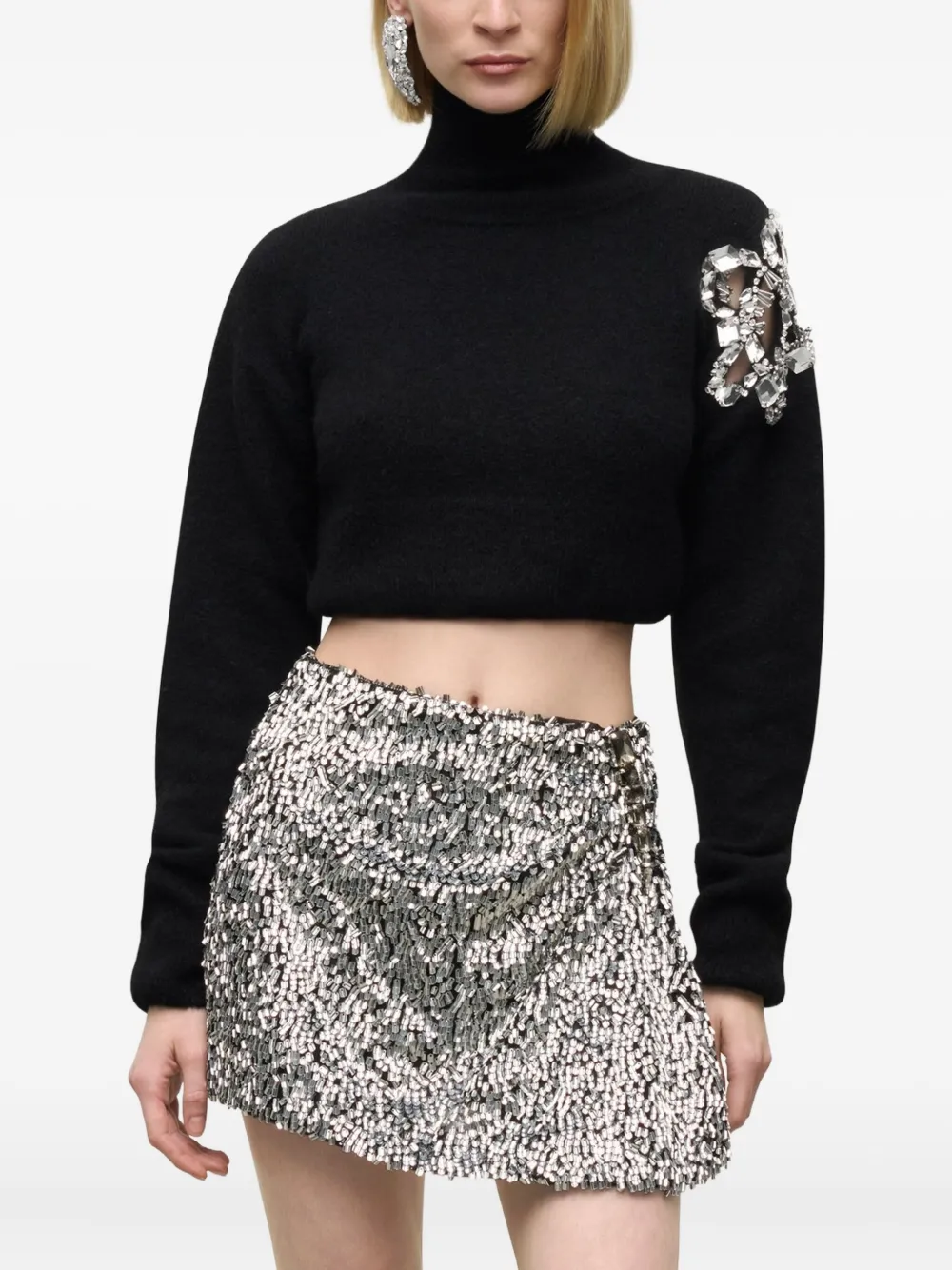 Area Crystal-cluster Flower Turtleneck Sweater In Multi