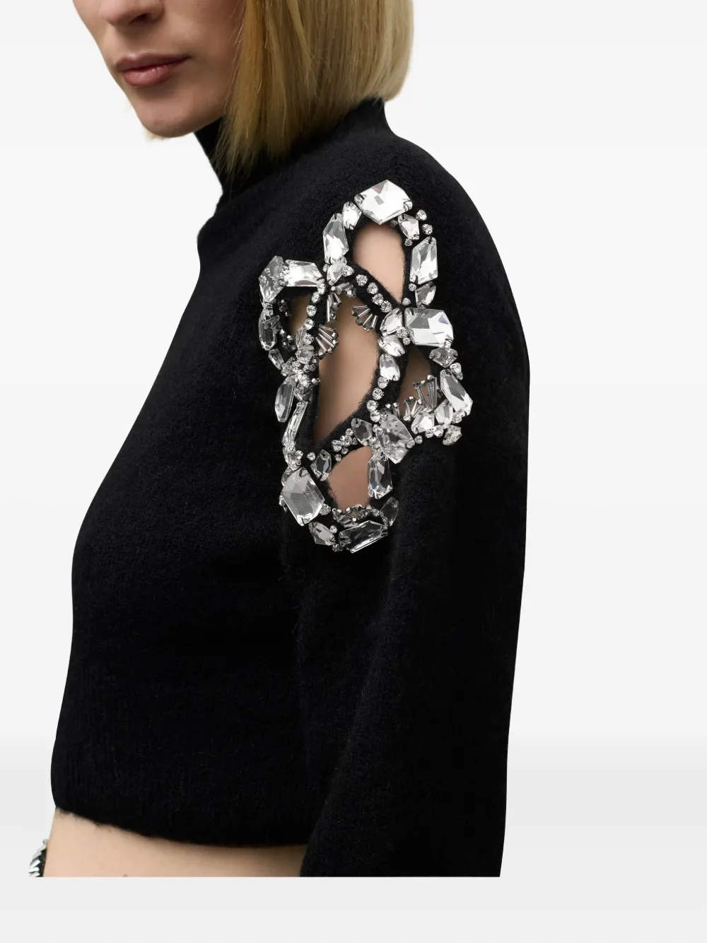 Area Crystal-cluster Flower Turtleneck Sweater In Multi