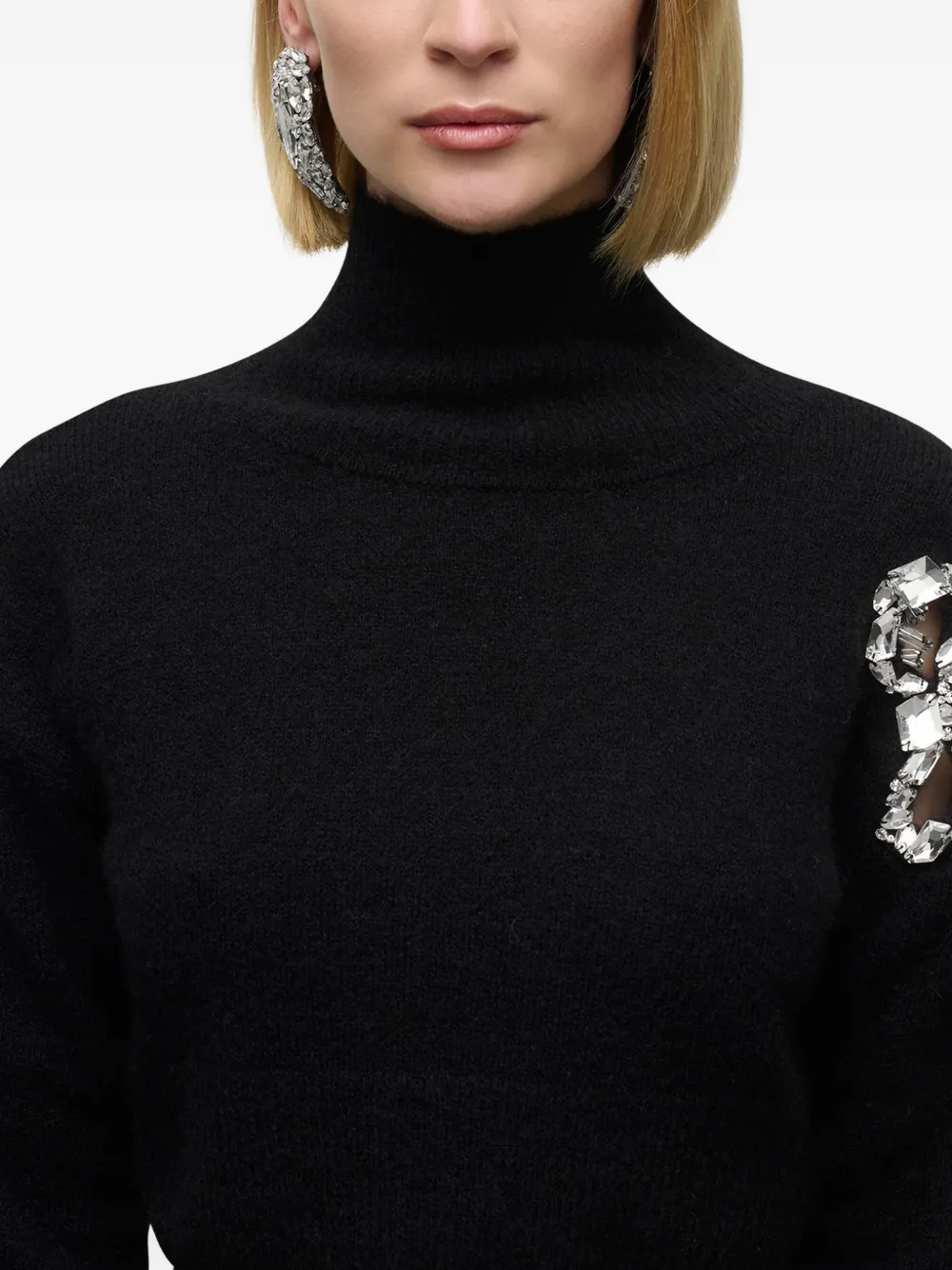 Area Crystal-cluster Flower Turtleneck Sweater In Multi
