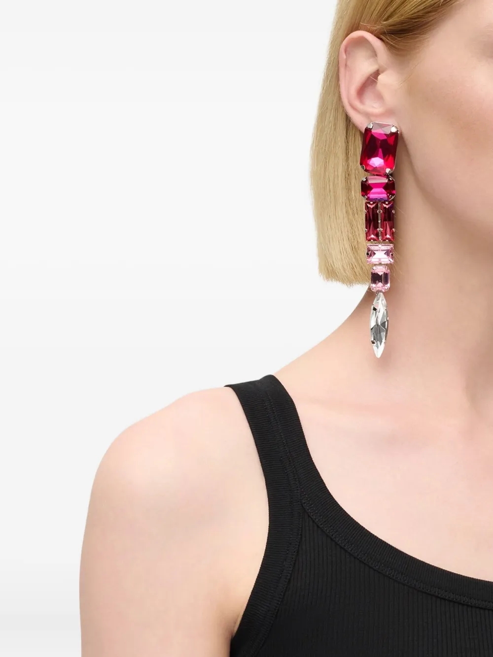  Area Crystal Drop Earrings - Pink 