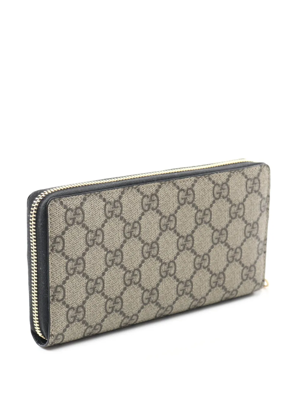 Pre-owned Gucci 2000-2015 Gg Supreme And Leather Zip Around Wallet Long Wallets In Brown
