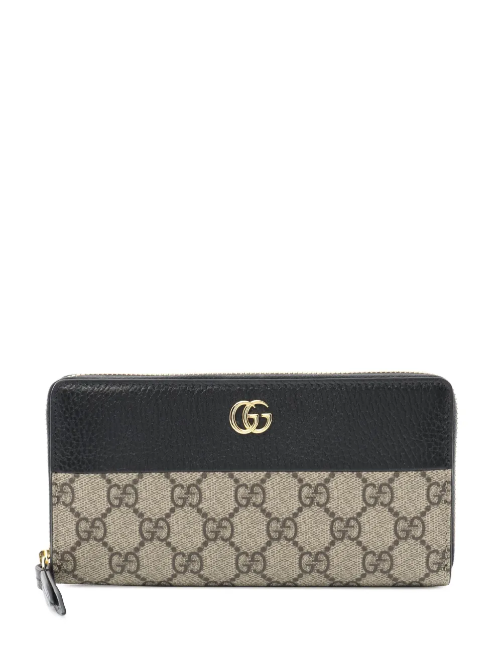 Pre-owned Gucci 2000-2015 Gg Supreme And Leather Zip Around Wallet Long Wallets In Brown