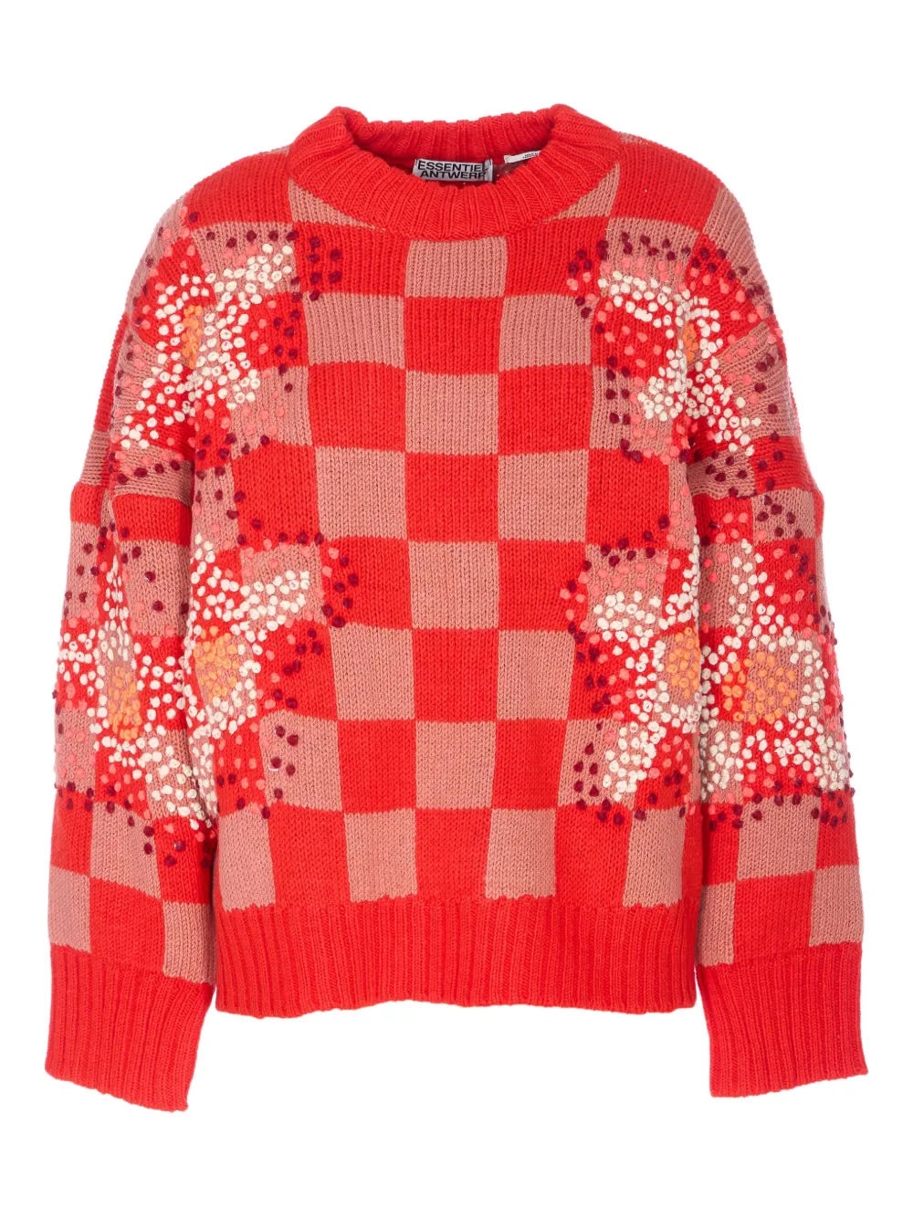 Essentiel Antwerp Embroidered Check Sweater In Red