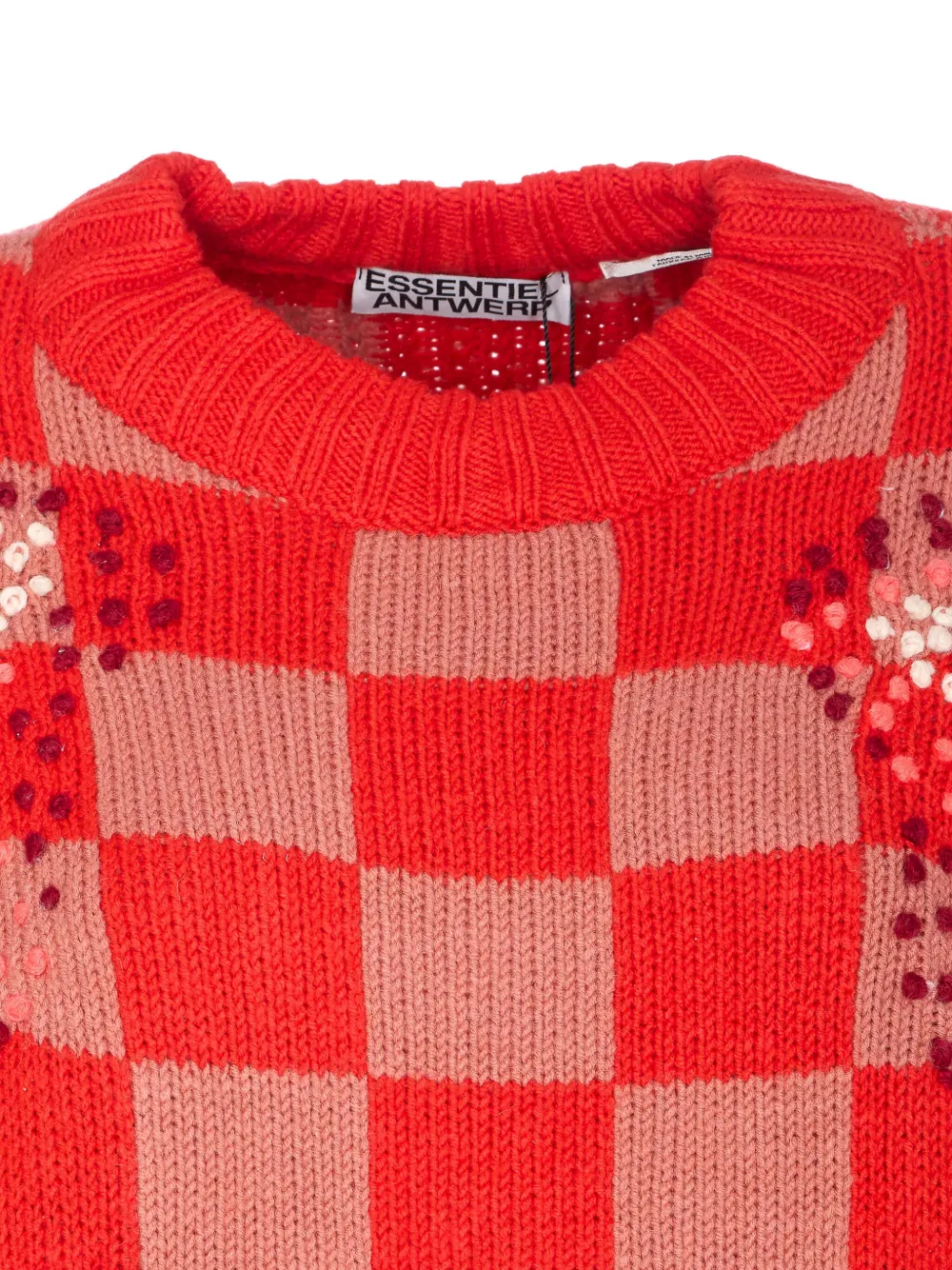 Essentiel Antwerp Embroidered Check Sweater In Red