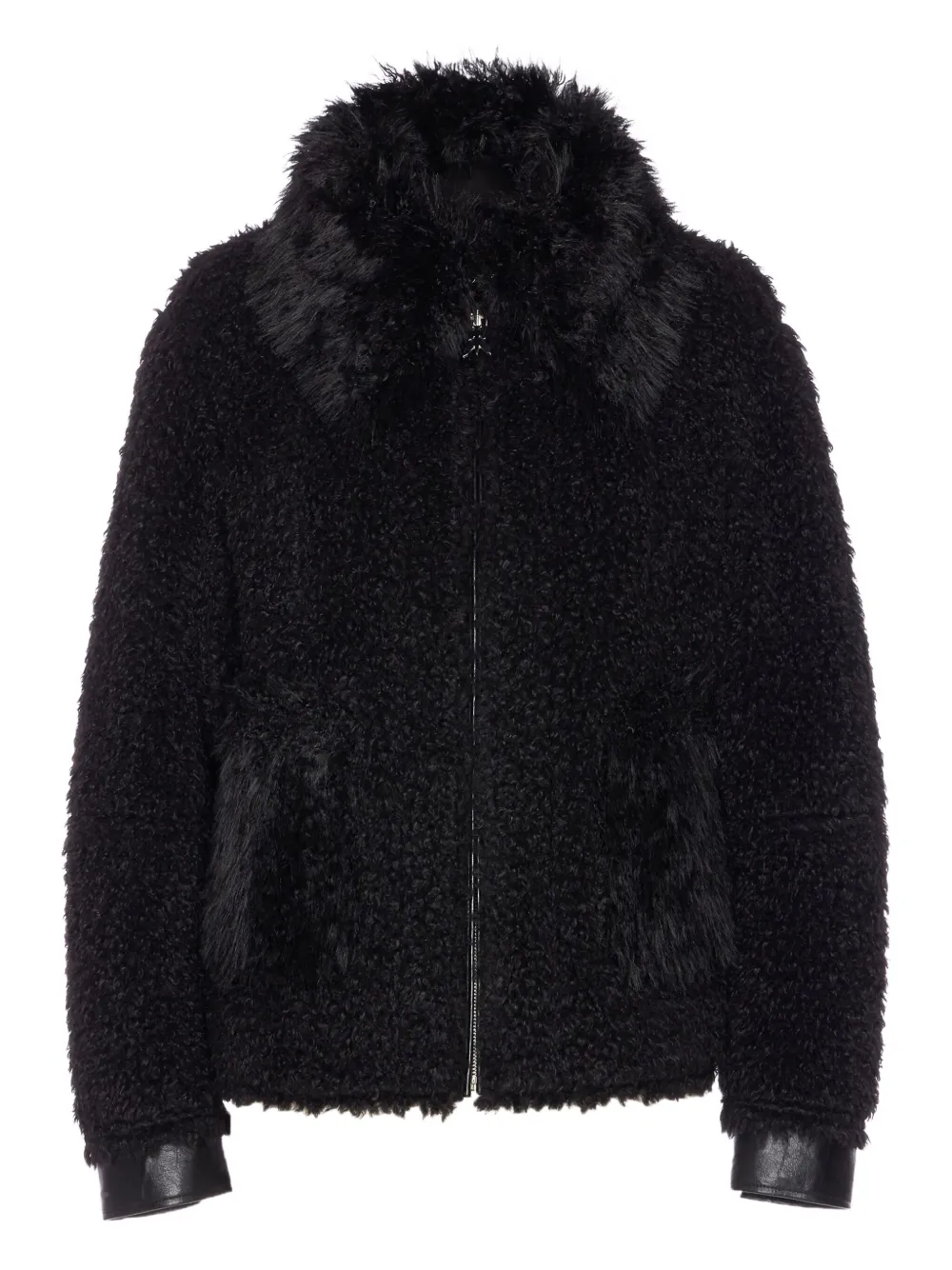 Patrizia Pepe Zip-up Faux Fur Jacket In Black