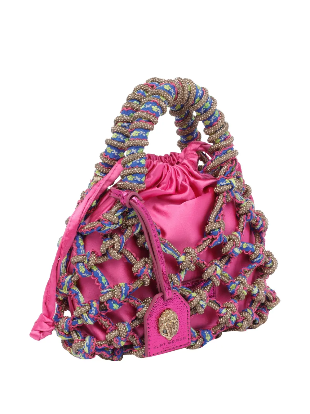 Kurt Geiger Crystal-embellished Macramé Mini Bag In Pink