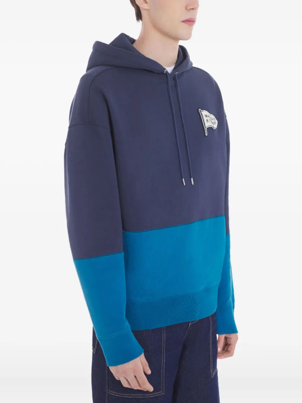 Maison Kitsuné Hoodie met logopatch en colourblocking Blauw