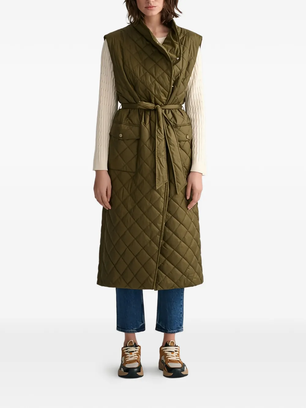  Gant Quilted Belted Coat - Green 