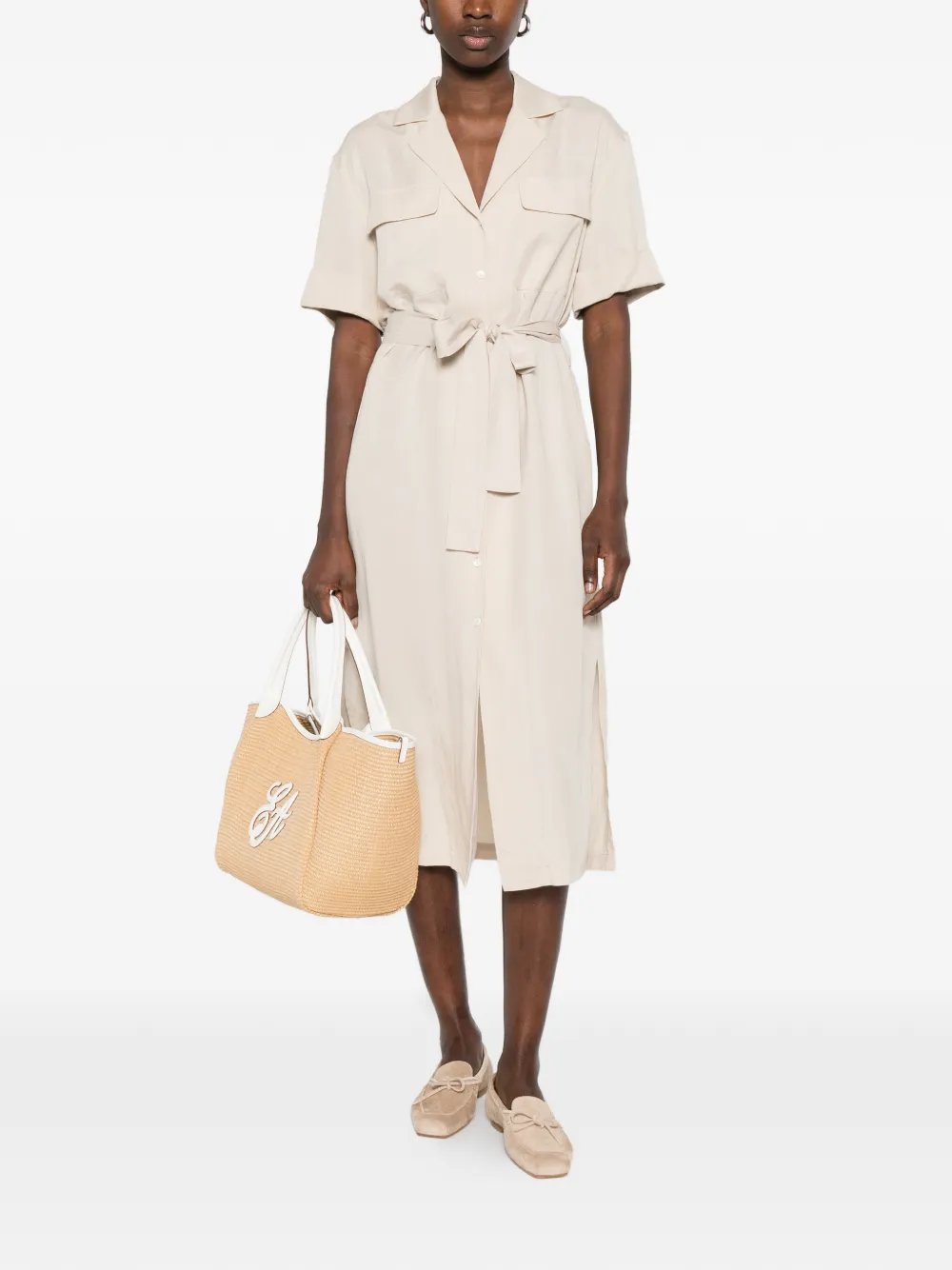 Gant Midi-blousejurk met knopen en ceintuur Beige