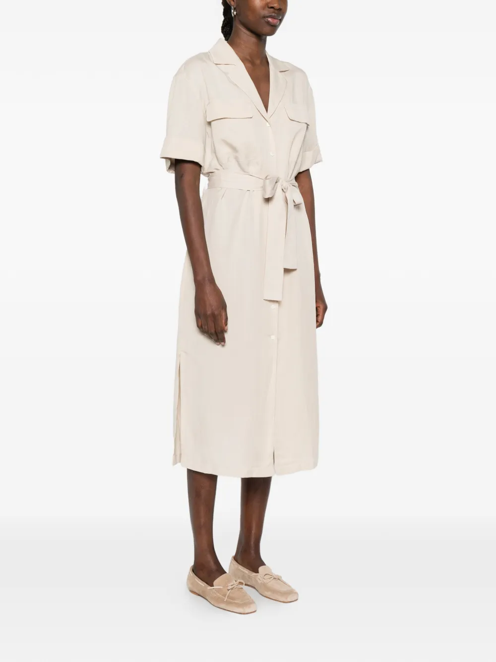 Gant Midi-blousejurk met knopen en ceintuur Beige