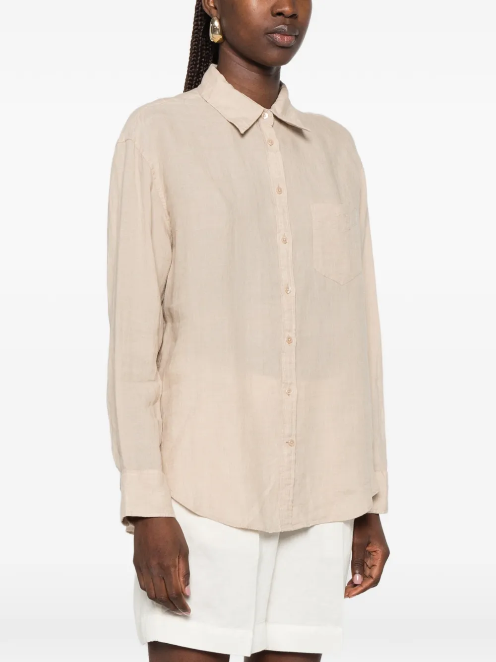 Gant blouse met borstzak Beige