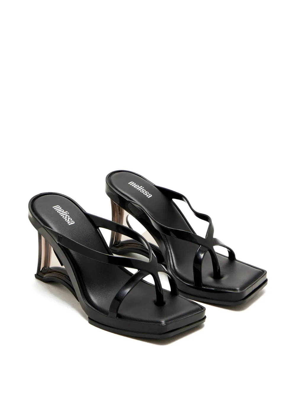 Melissa 90mm sandalen met glazen hak en hartdetail Zwart