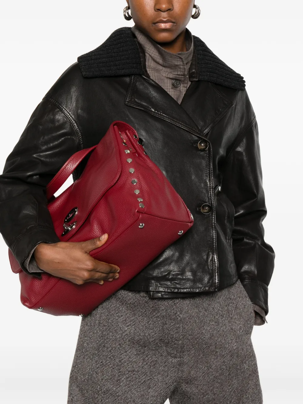 Zanellato Medium Postina shopper verfraaid met studs - Rood