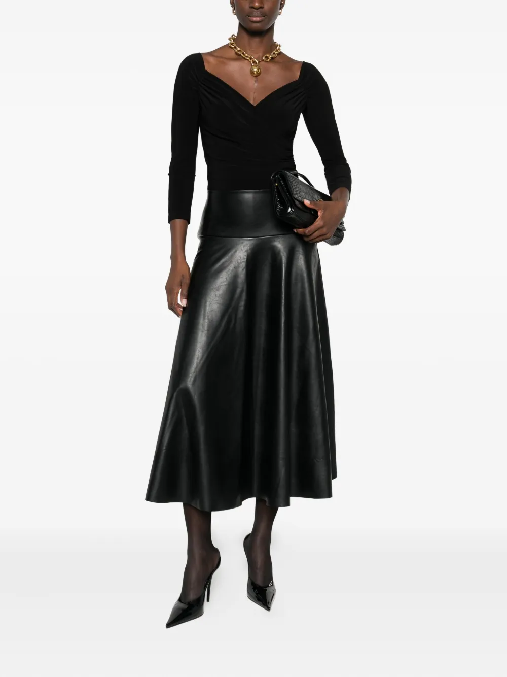 Norma Kamali Pleated Midi Skirt In Black