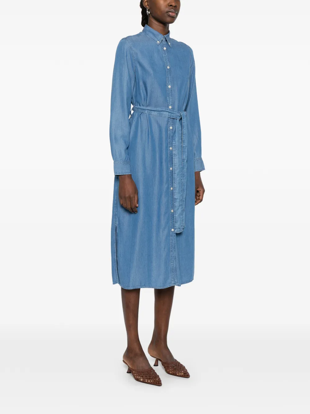 Buttoned Belted Midi Dress