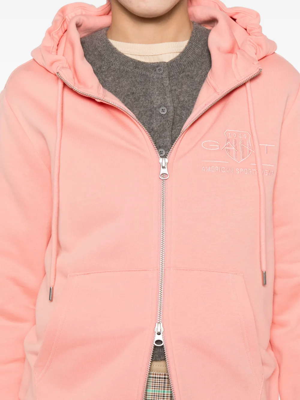 Gant Tonal Shield vest met rits en capuchon Roze