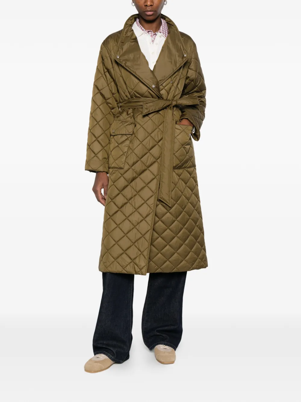  Gant Kabát Quilted Belted Coat - Brown 