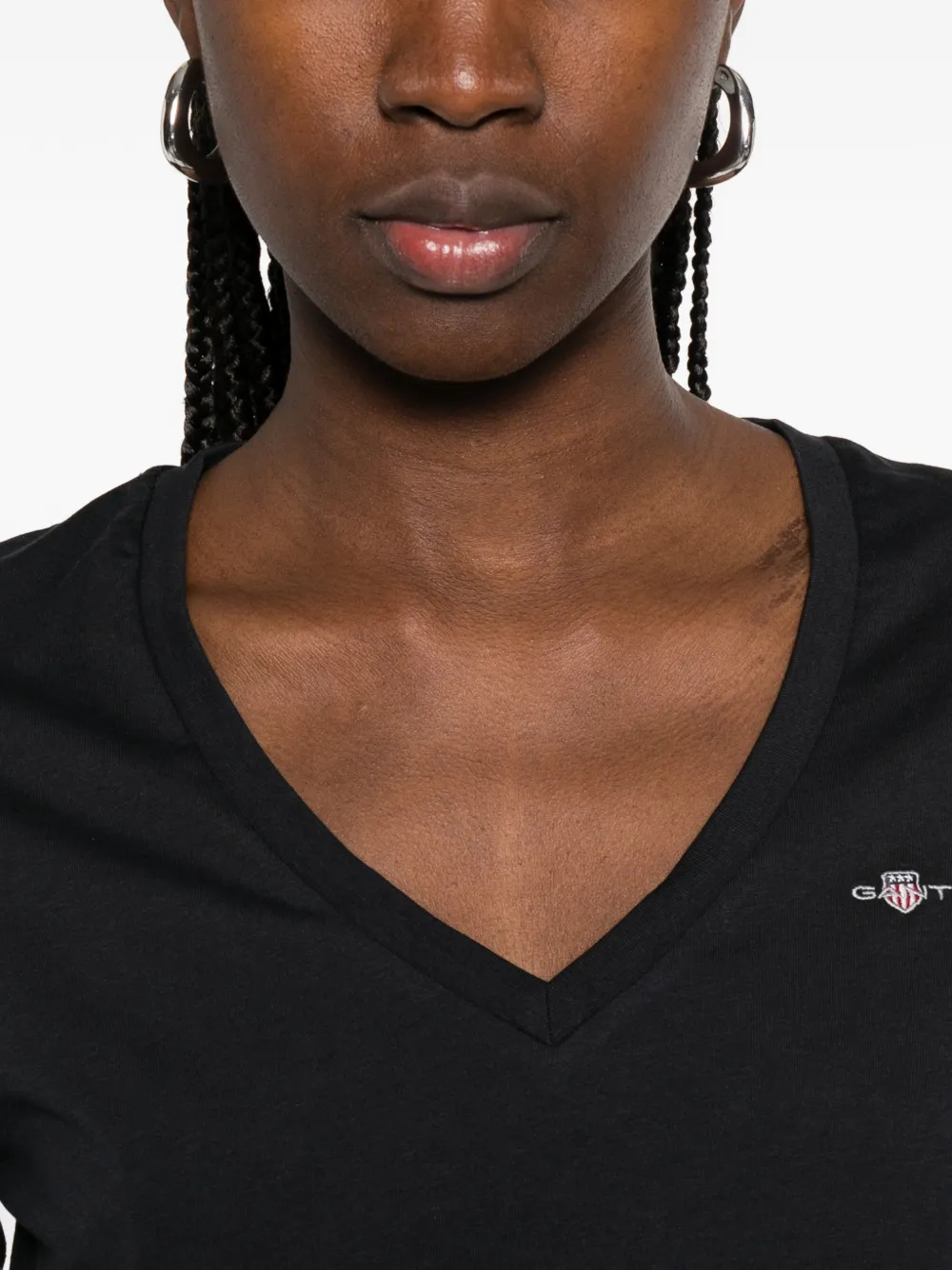 Gant T-shirt met V-hals Zwart