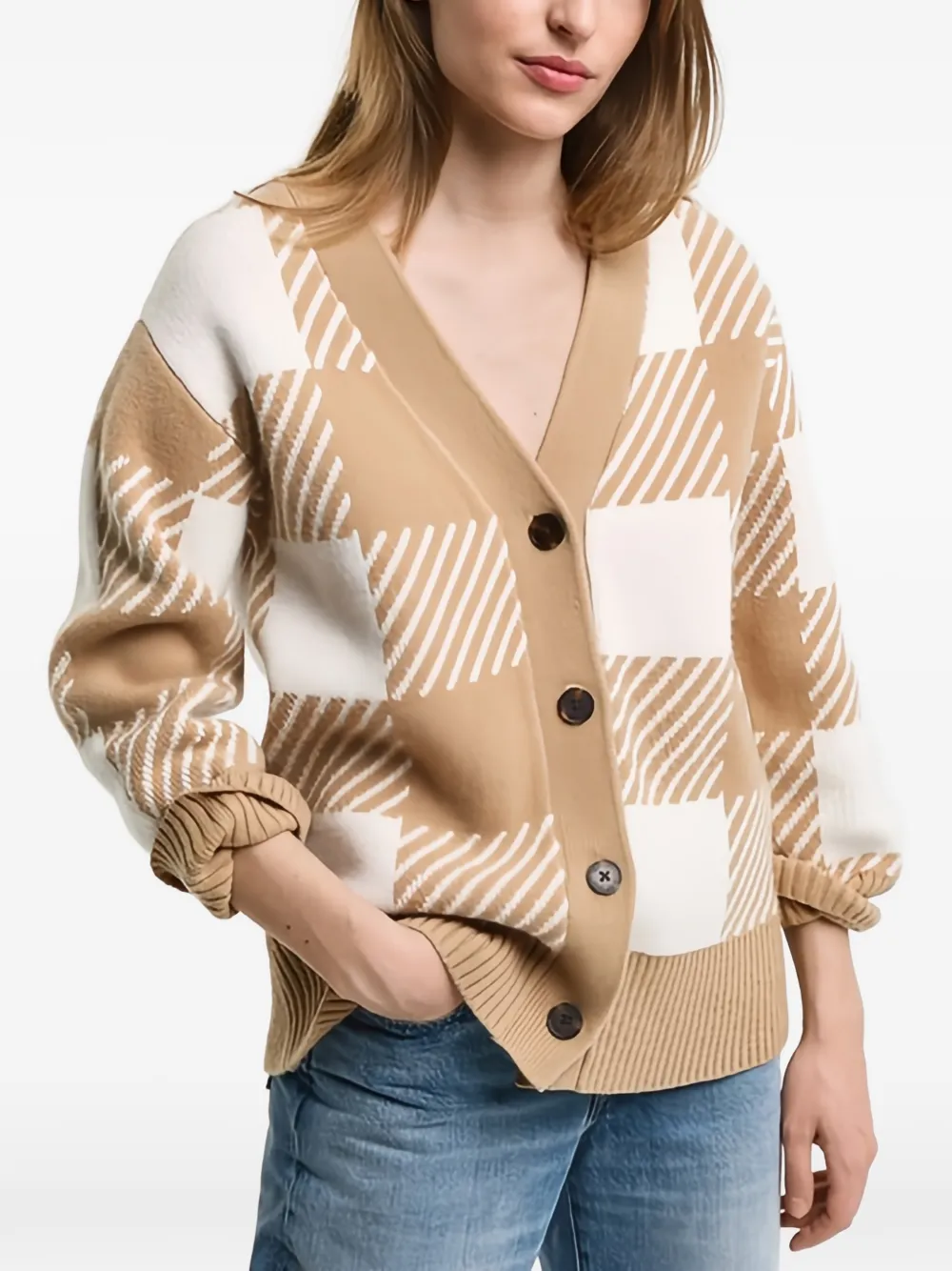  Gant Checked-pattern Button-fastening Cardigan - Neutrals 