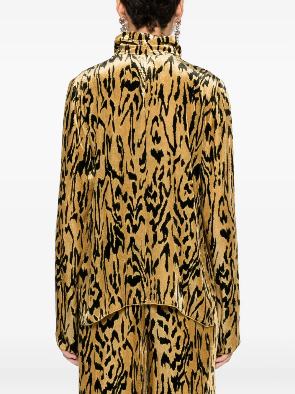 Forte T-shirt met dierenprint en gedrapeerde hals Geel