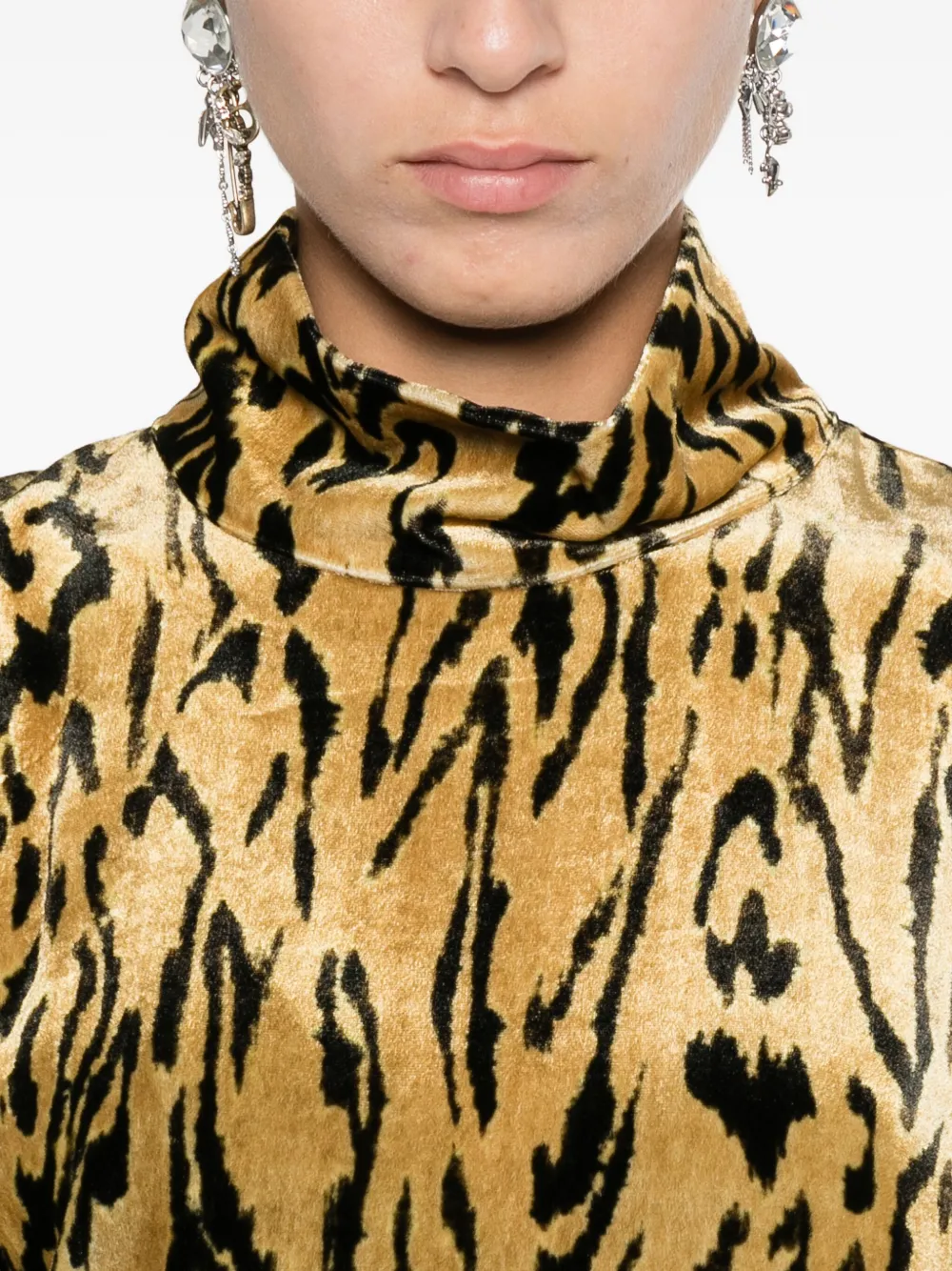 Forte T-shirt met dierenprint en gedrapeerde hals Geel