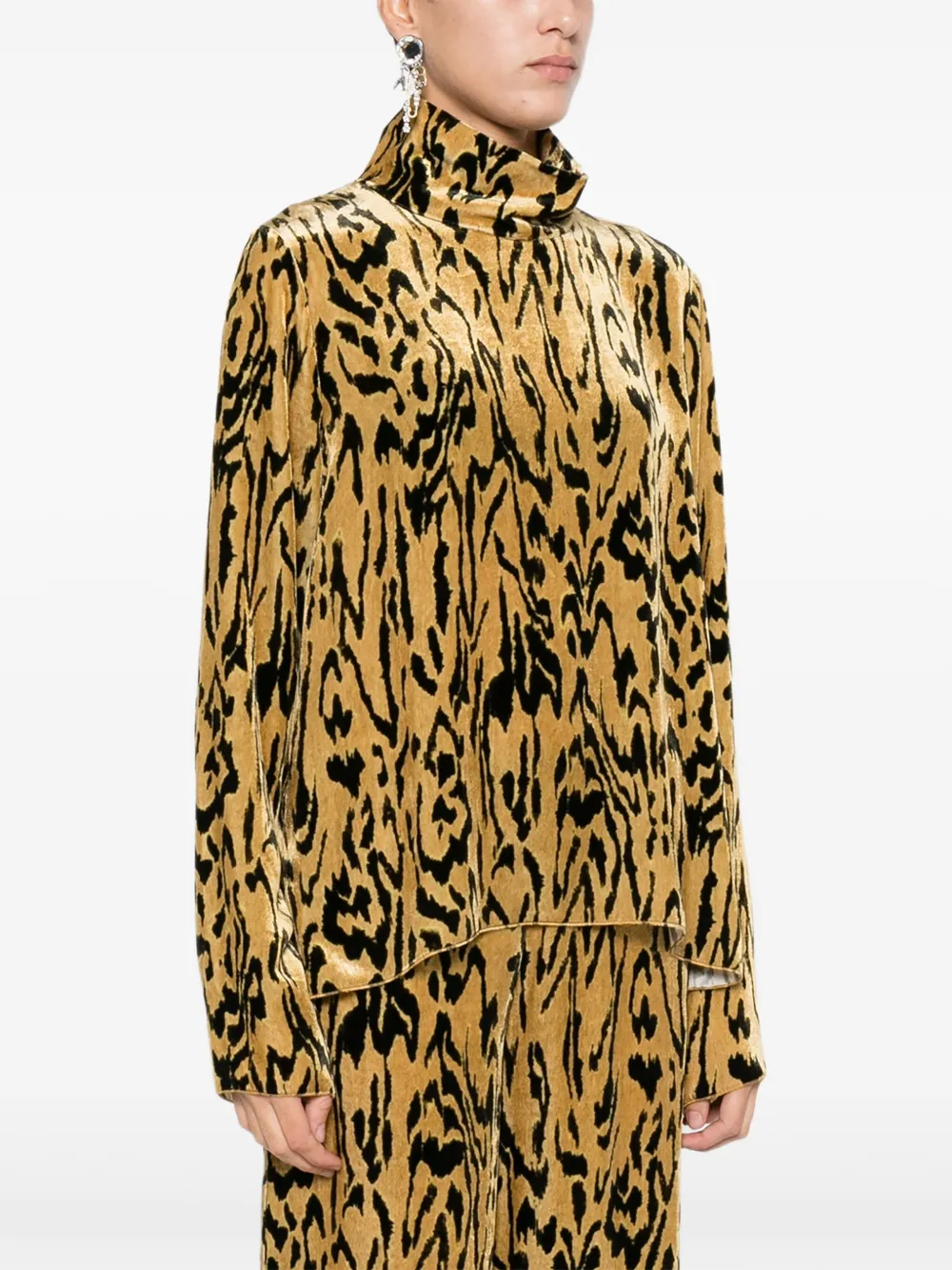 Forte T-shirt met dierenprint en gedrapeerde hals Geel