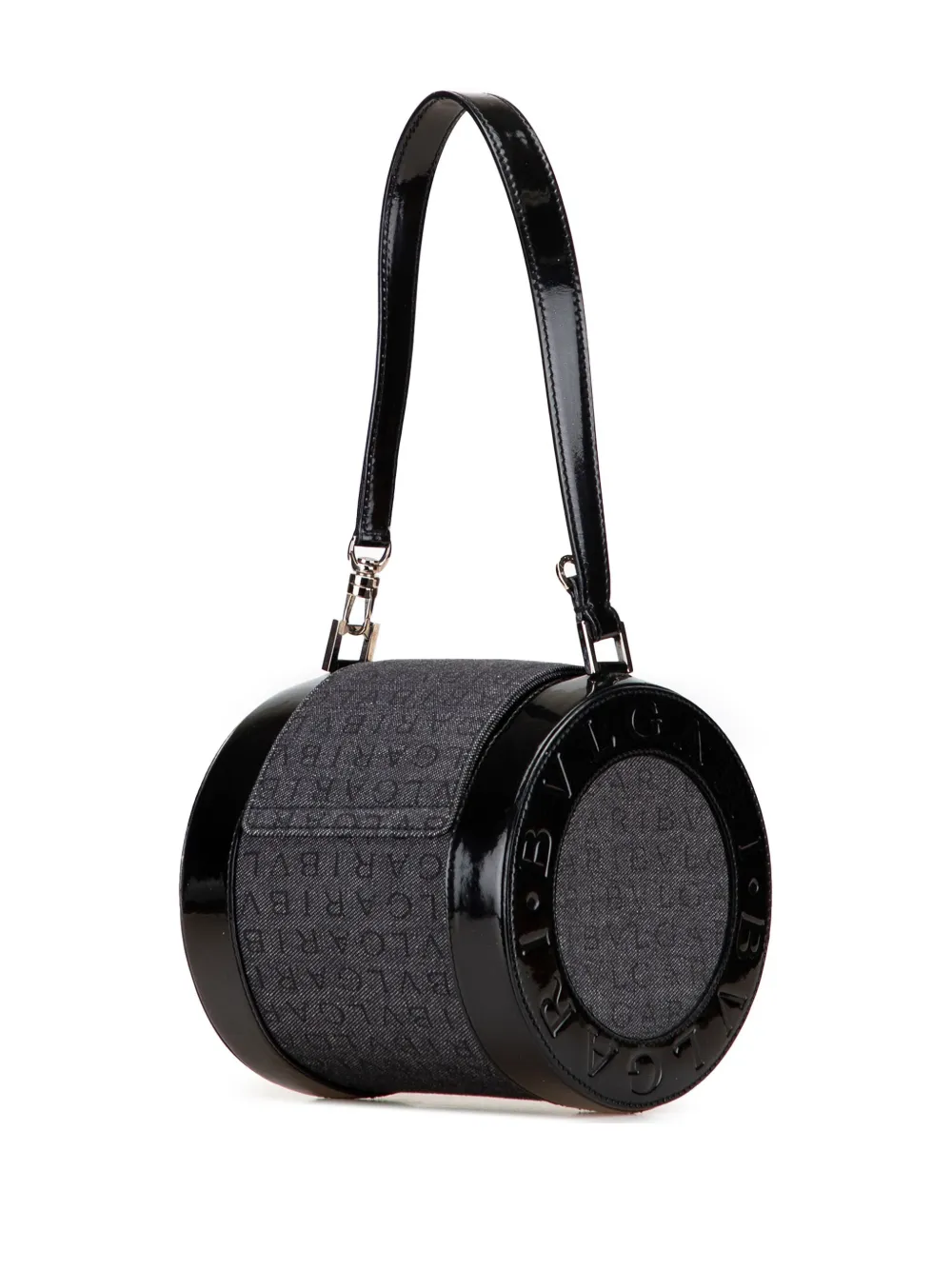 Pre-owned Bvlgari 2010-2025 Mini Logomania Denim B Zero1 Cylinder Flap Shoulder Bag In Black