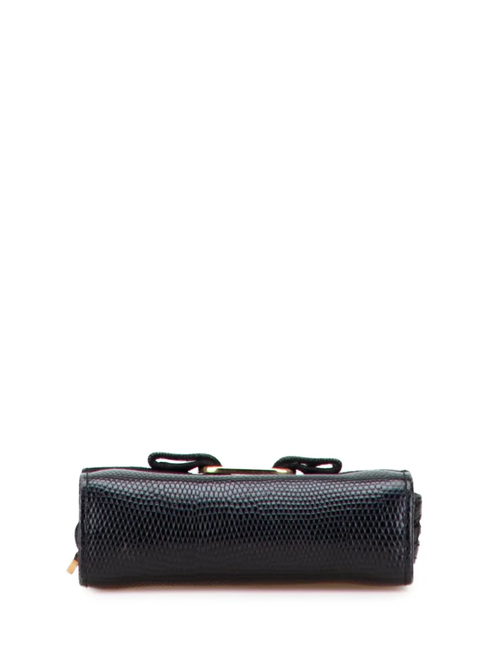 Pre-owned Ferragamo 2007-2024 Embossed Lizard Leather Vara Bow Pouch In Black