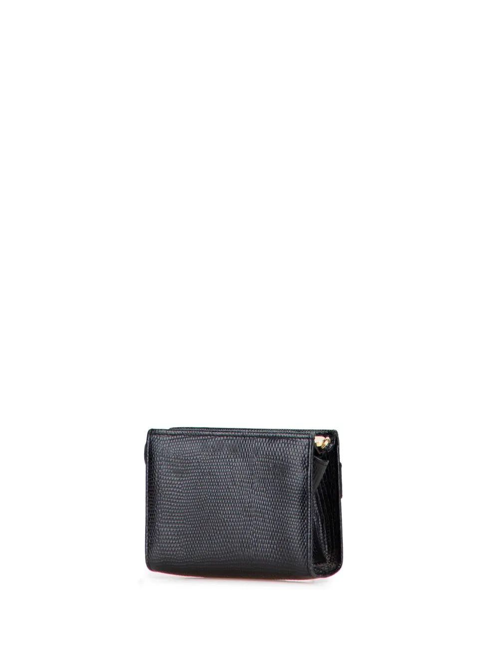 Pre-owned Ferragamo 2007-2024 Embossed Lizard Leather Vara Bow Pouch In Black