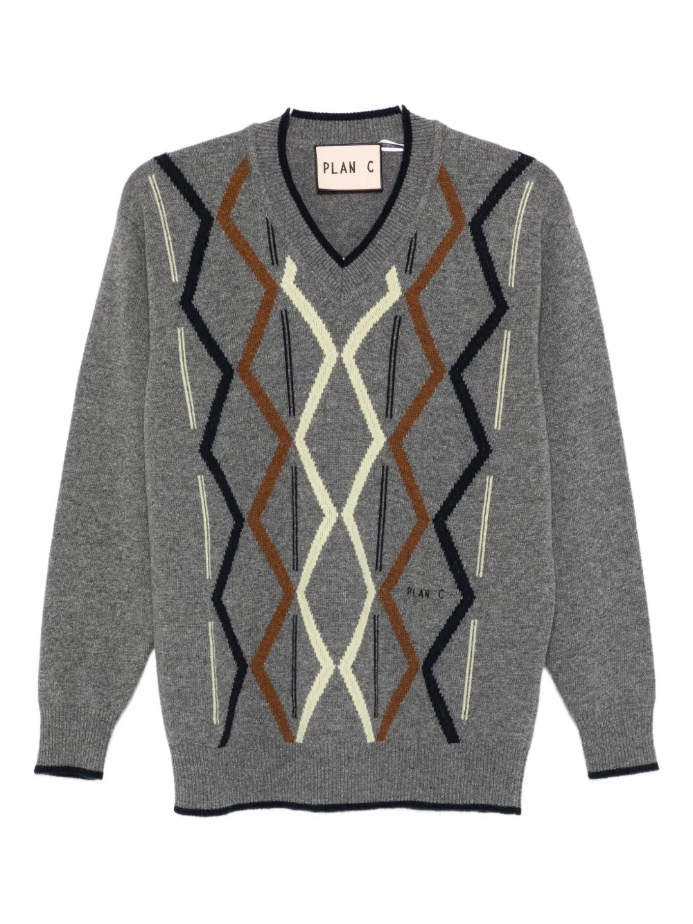 Plan C Argyle-knit Jumper In Gray