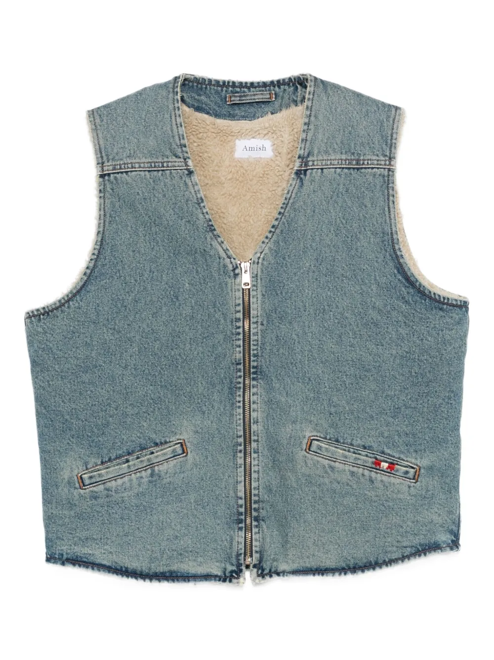Amish Zip-up Denim Gilet In Blue