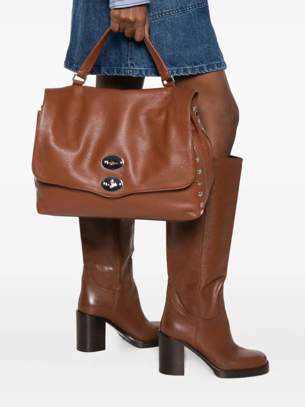 Zanellato Medium Postina shopper verfraaid met studs - Bruin