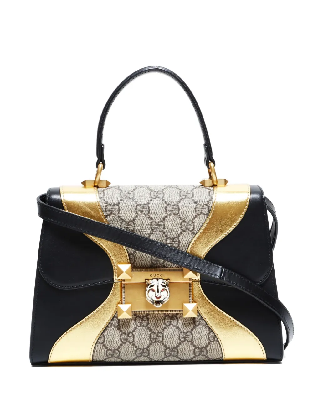 Pre-owned Gucci 2000-2020 Gg Supreme Tiger-detailed Tote Bag In Black
