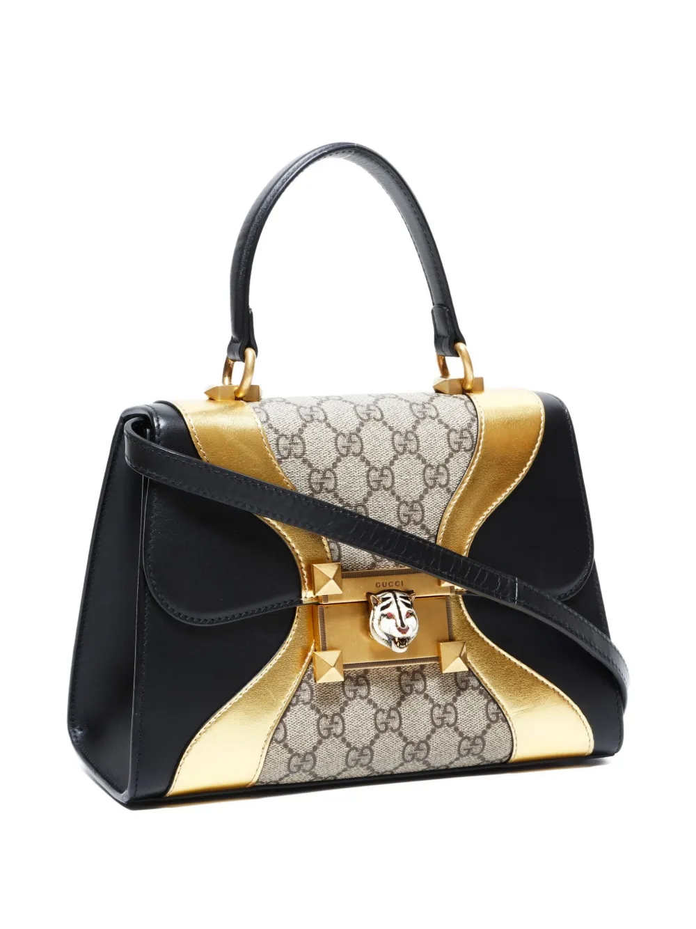 Pre-owned Gucci 2000-2020 Gg Supreme Tiger-detailed Tote Bag In Black