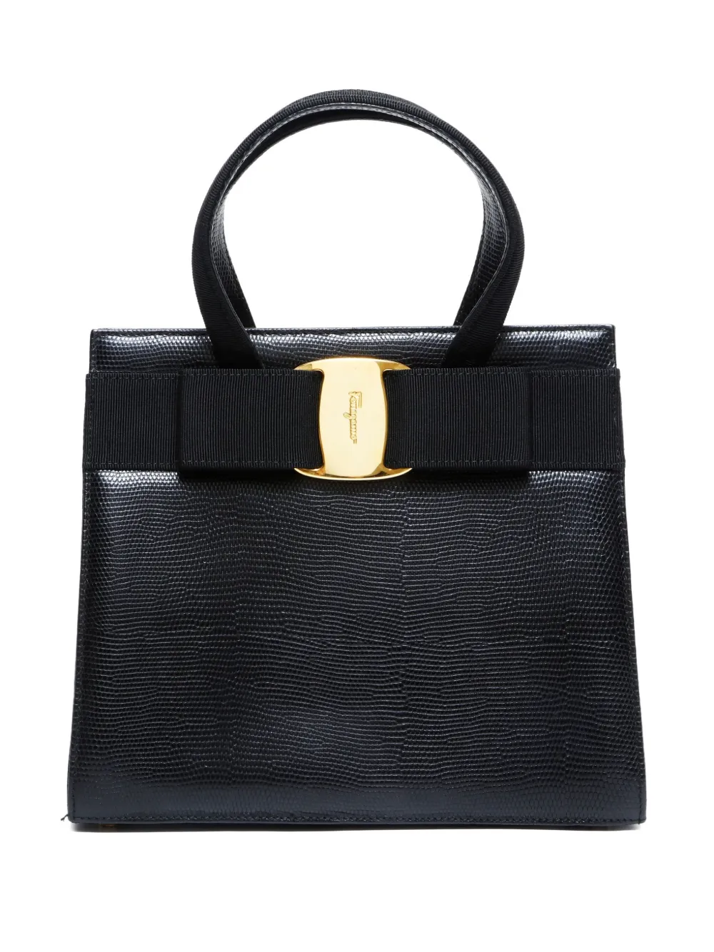 Pre-owned Ferragamo 1990-2010s Vara Ribbon Leather Tote Bag In Black