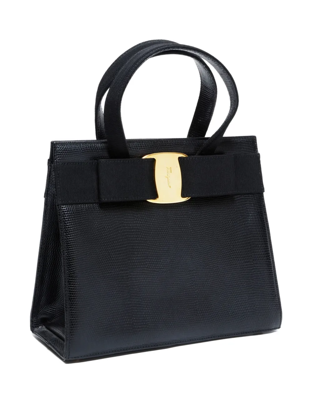 Pre-owned Ferragamo 1990-2010s Vara Ribbon Leather Tote Bag In Black