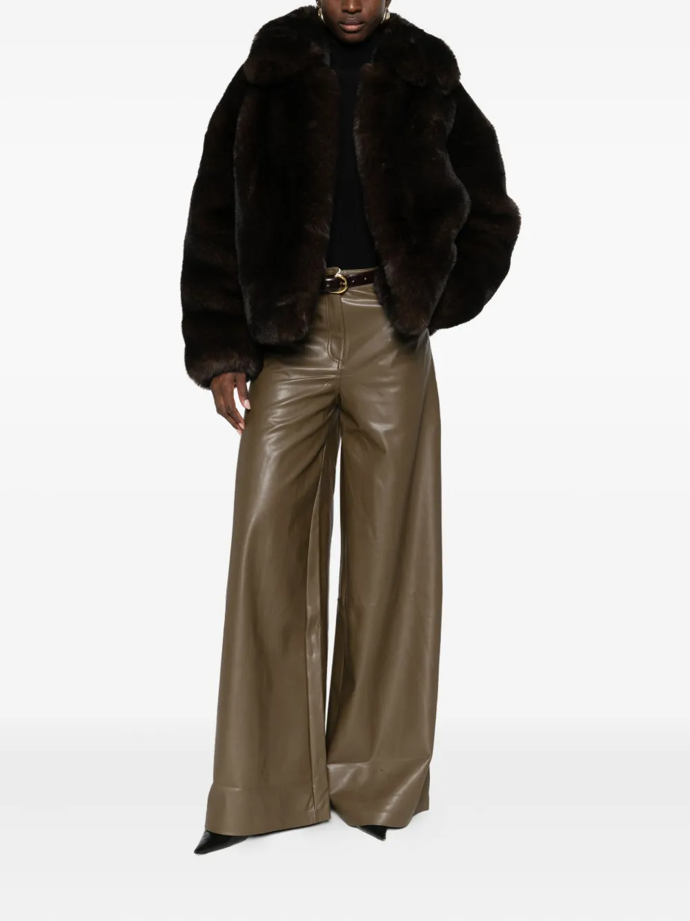 Norma Kamali Leren broek - Bruin