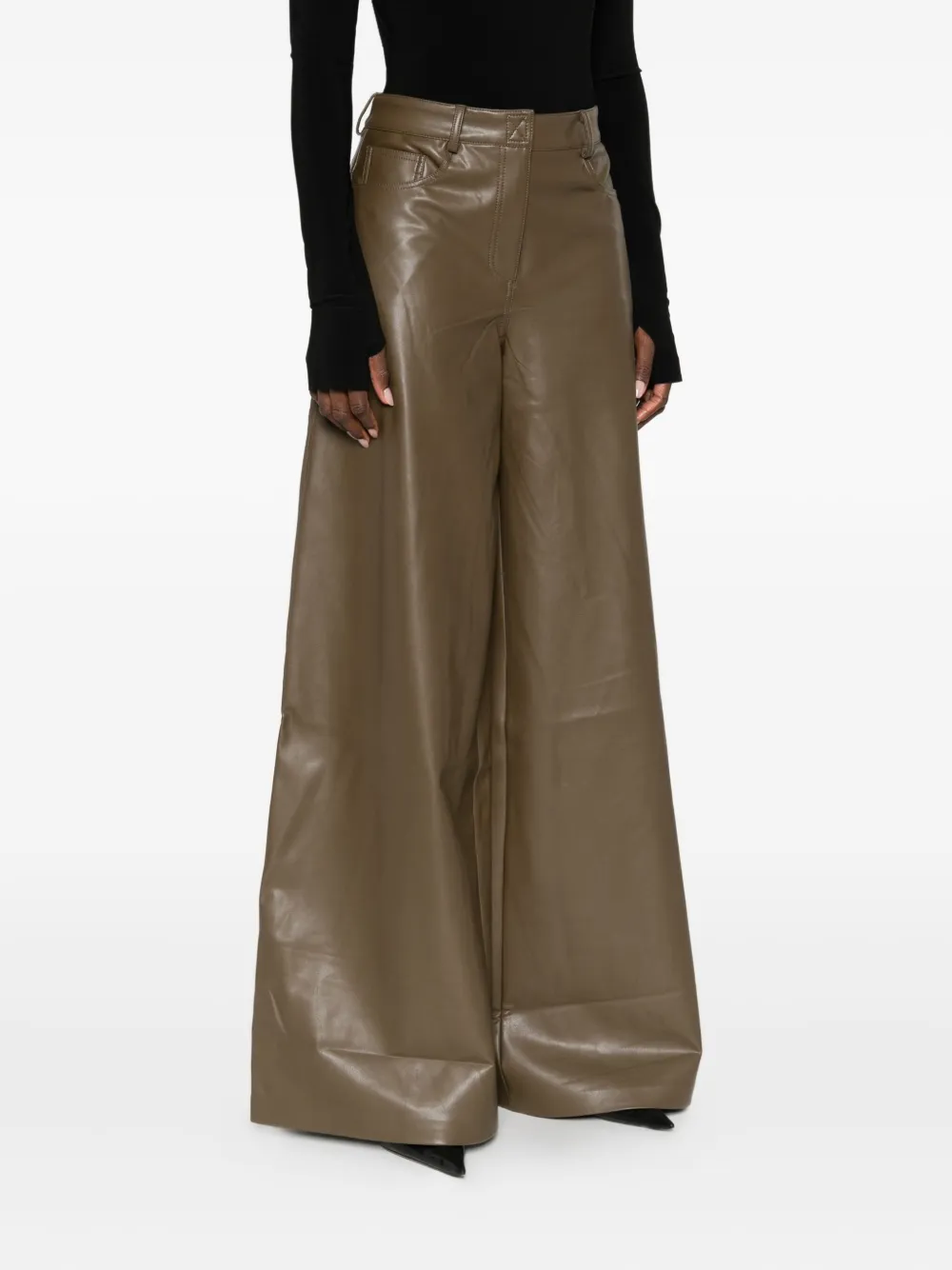 Norma Kamali Leather Trousers In Brown