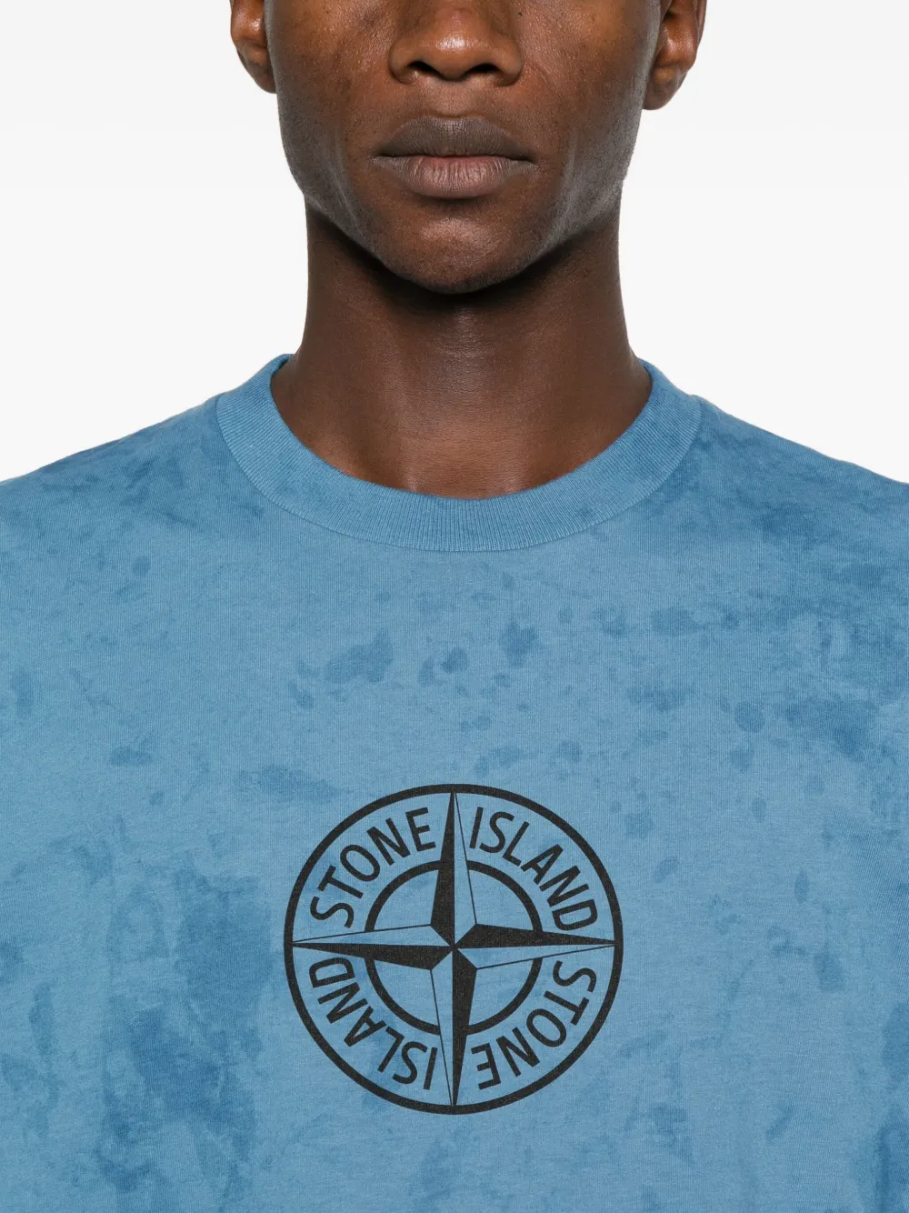 Stone Island Relaxed-fit Printed T-shirt With Textured Fabric In Blue