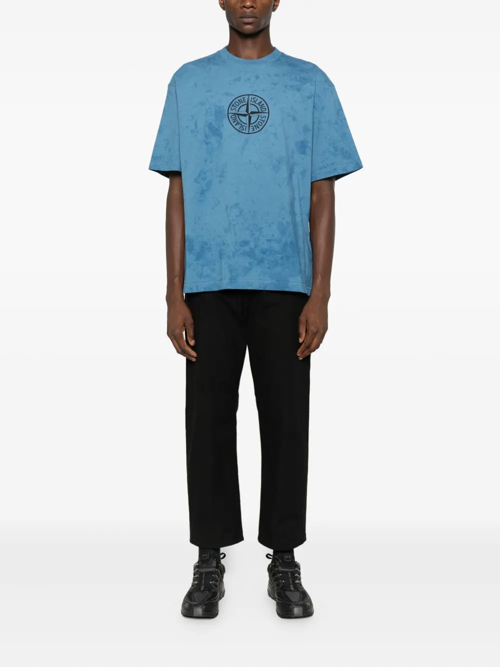 Stone Island Relaxed-fit Printed T-shirt With Textured Fabric In Blue